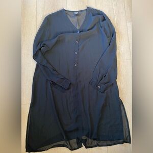 Plus Size Black Sheer Button-Up Long coverup